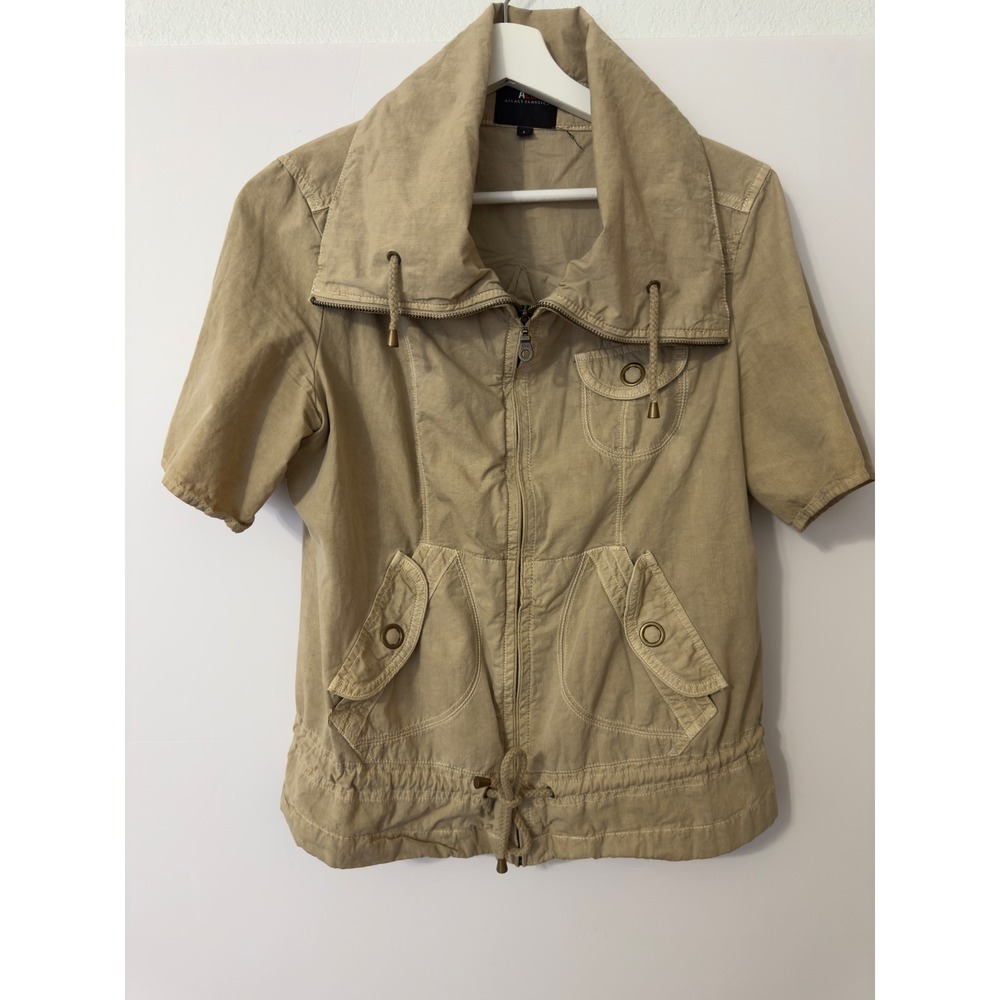 ALC Atlast Classics Khaki Utility Jacket Short‎ Sleeve Collar Drawstring Large